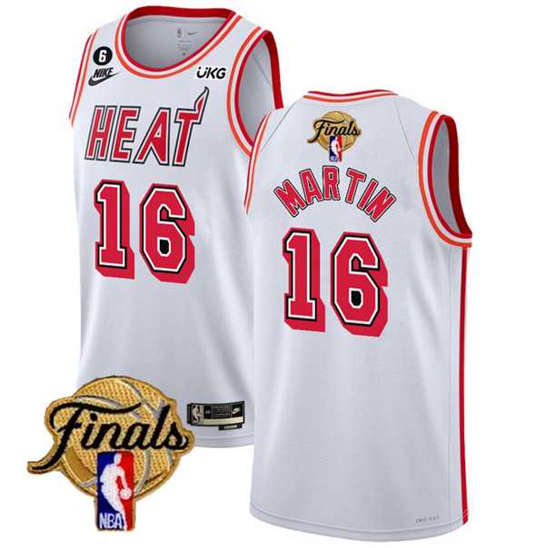 Mens Miami Heat #16 Caleb Martin White 2023 Finals Classic Edition With NO.6 Patch Stitched Basketball Jersey->miami heat->NBA Jersey